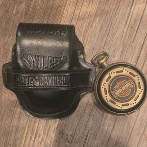 Harley-Davidson Black Leather Case with Gold Pocket Watch